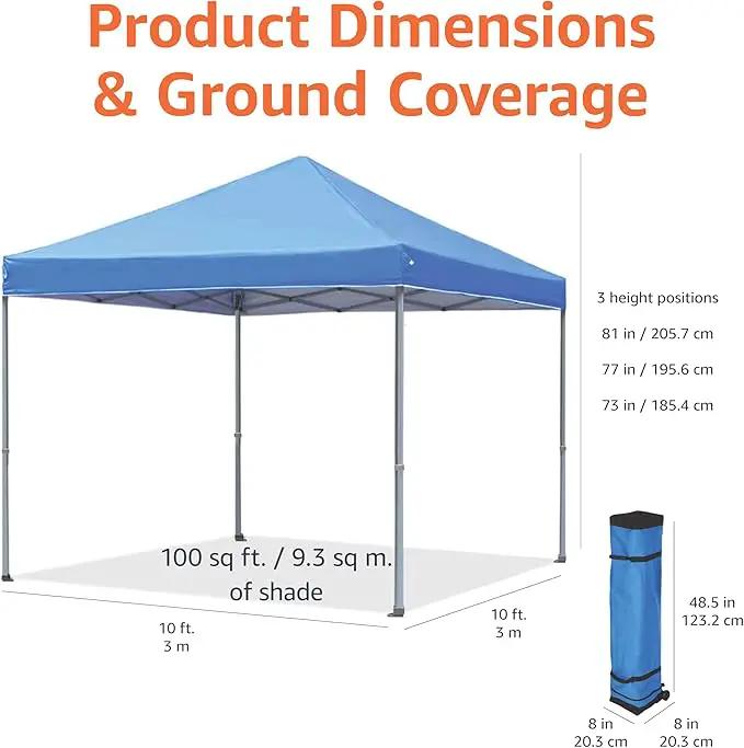 Amazon Basics Outdoor Pop Up 10 x 10 Canopy Tent for Events, Portable with Easy Setup, Includes Wheeled Carry Bag, 8 Pegs, 4 Ropes, 4 Weighted Bags, Blue by GreenHaven Gardens