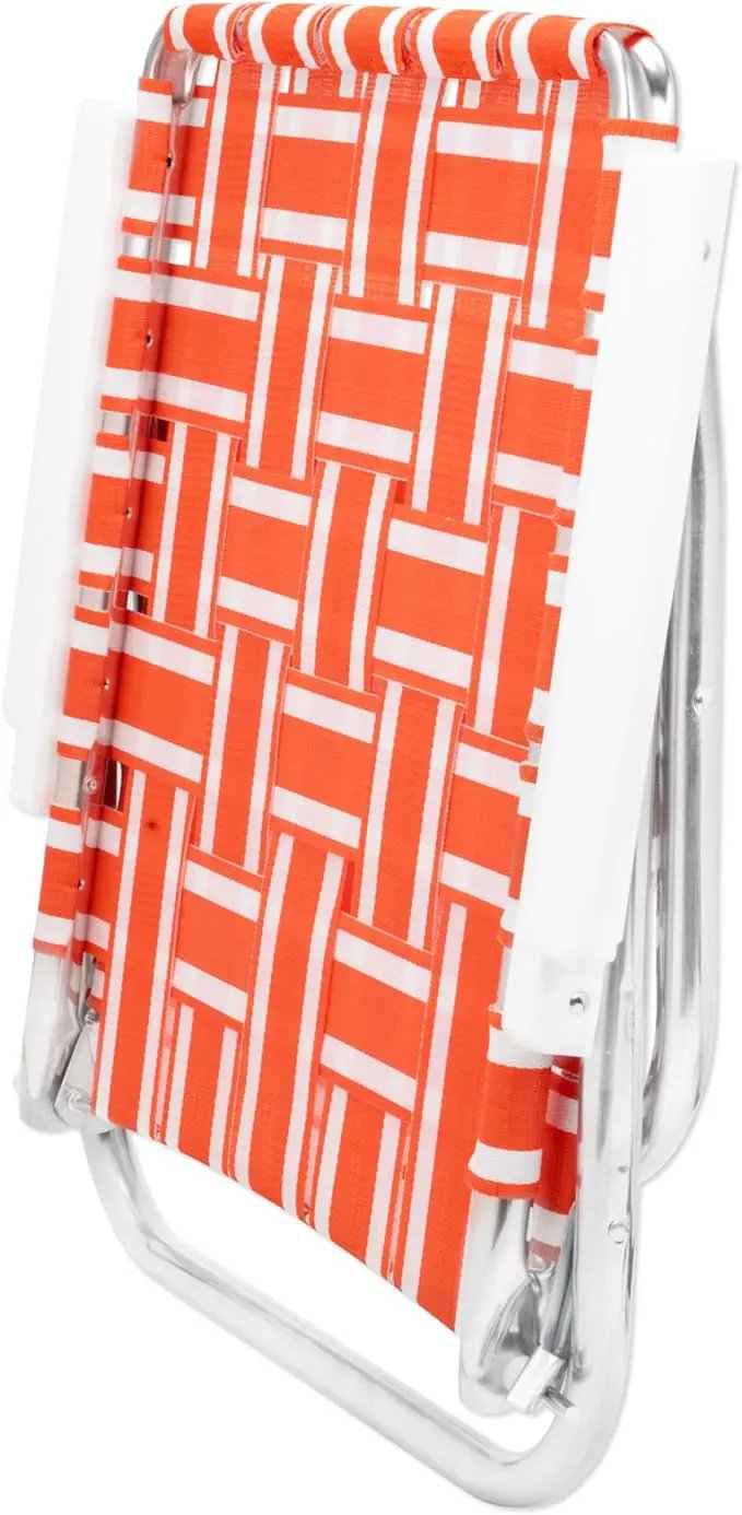 Lawn Chair USA Folding Aluminum Outdoor Patio Lawn Chair | Heavy-Duty Webbed Chairs for Camping, Sports, Beach Yard & Tailgating | Lightweight Portable | High Back Beach Chair- Orange & White Stripe by GreenHaven Gardens