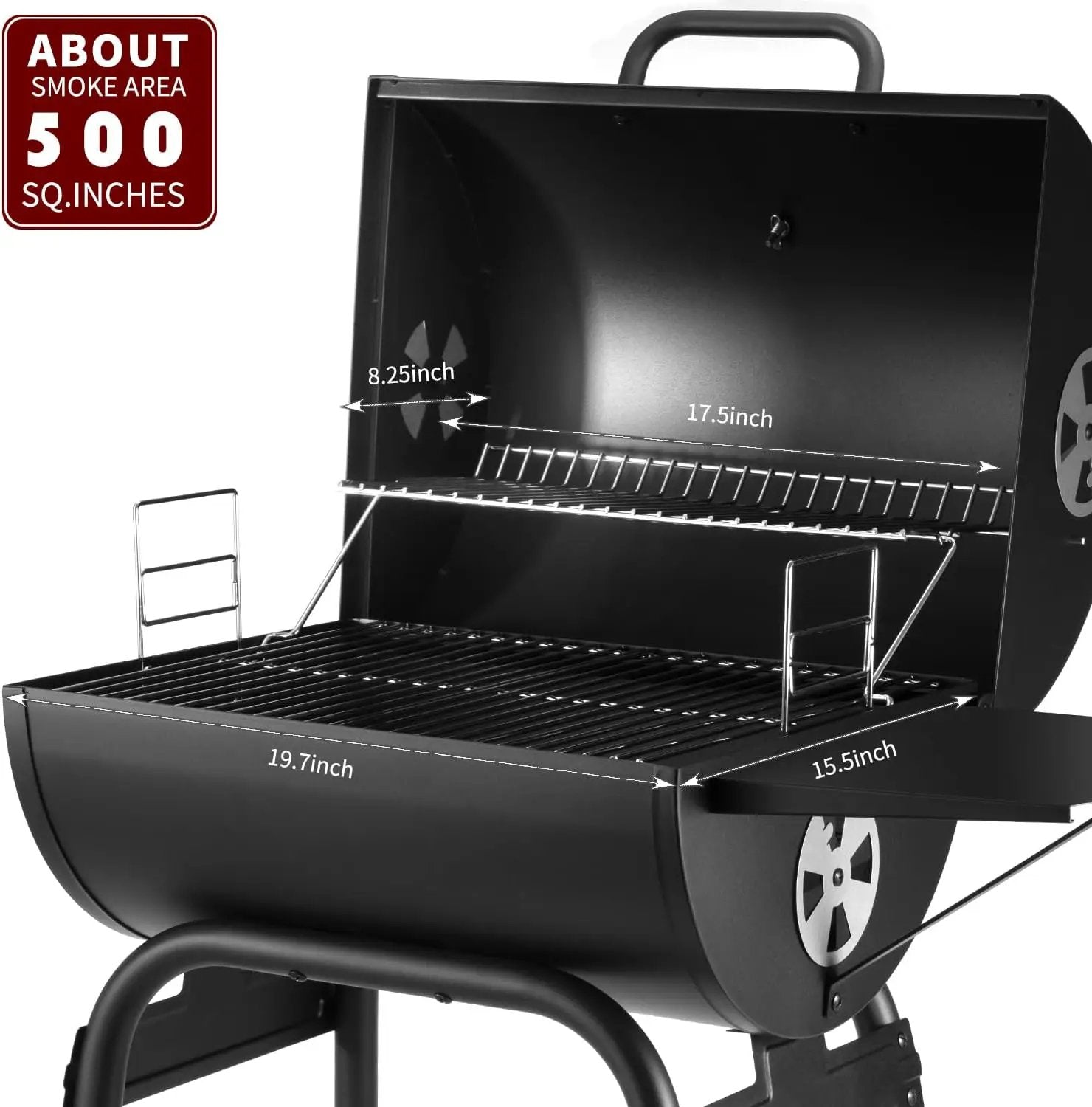 Charcoal Grill Outdoor BBQ Grill, Barrel Charcoal Grills with Side Table, with Nearly 500 Sq.In. Cooking Grid Area, Outdoor Backyard Camping Picnics, Patio and Parties, Black by GreenHaven Gardens