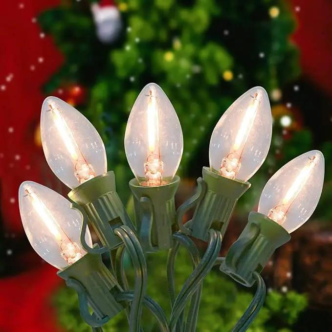 C7 Clear LED Christmas Lights, C7 Clear Christmas String Lights with 27 Clear LED Bulbs (Plus 2 Extra Bulbs) for Christmas Holiday Season Party Indoor&Outdoor Patio Backyard Decoration (25Ft, Clear) by GreenHaven Gardens