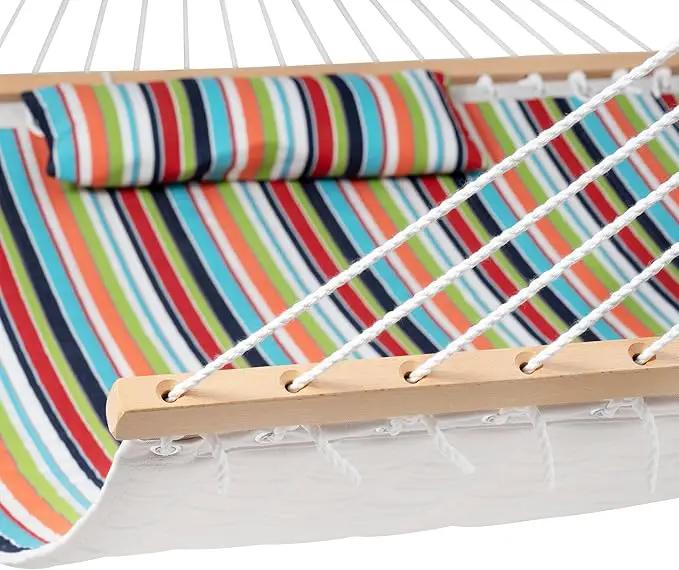 Lazy Daze 12 FT Sunbrella Quilted Hammock Double Hammock with Hardwood Spreader Bar, for Patio Outdoor Outside All Weather, 450 lbs Capacity, Carousel Confetti by GreenHaven Gardens