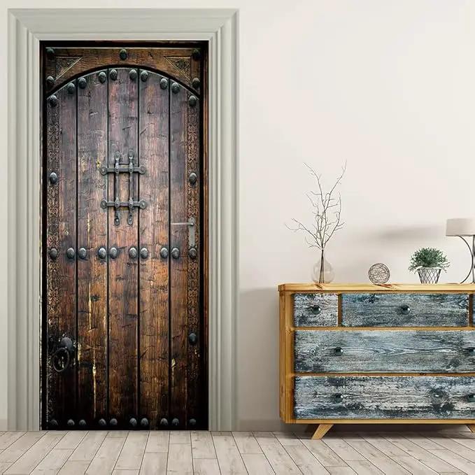 3D Peel & Stick Murals - Wooden Door Wallpaper - Self-Adhesive, Removable PVC, Waterproof - Bedroom/Living Room Decor - 34.6 x 78.7 inch by GreenHaven Gardens