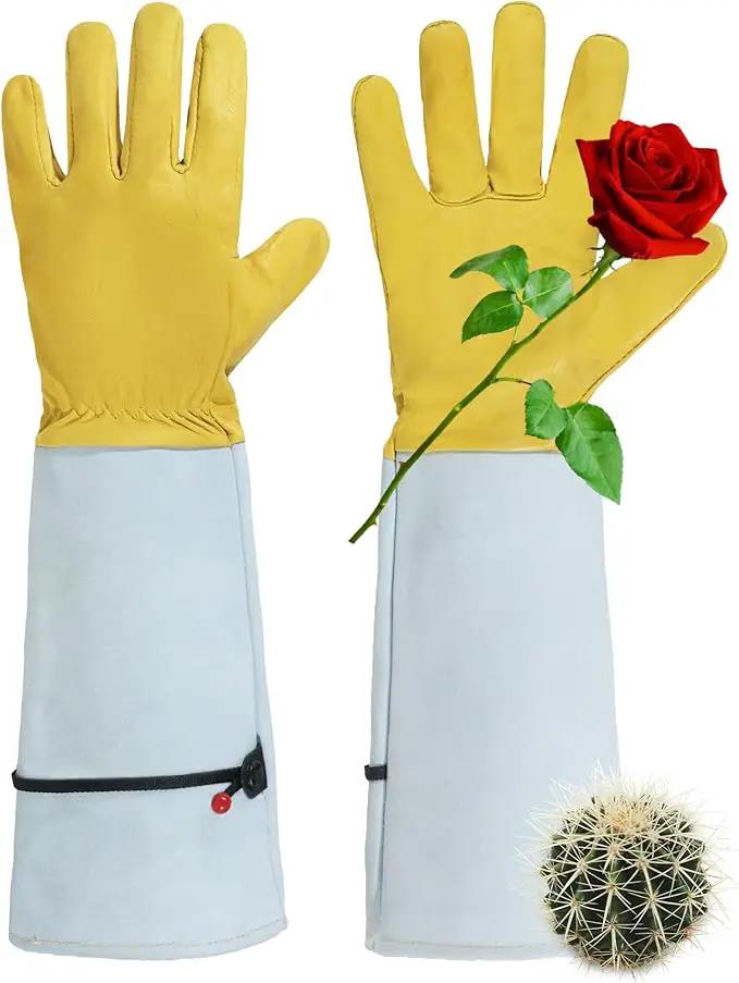 HANDLANDY Rose Gloves for Men & Women, Long Leather Gardening Gloves Thorn Proof, Best Garden Gifts & Tools for Gardener (Yellow-beige, Medium (Pack of 1)) by GreenHaven Gardens