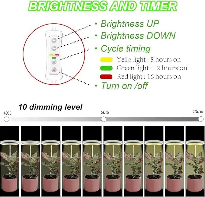 yadoker 144 LEDs Plant Grow Light for Indoor Plant,Aluminum Walnut Wood Grain Desk LED Grow Light, Height Adjustable,6.3" Aluminum Housing,Automatic Timer with 8/12/16 Hours,10-Level Brightnes by GreenHaven Gardens