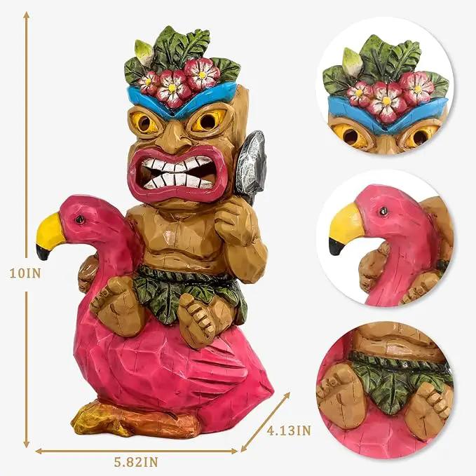 Solar Tiki Statue Flamingos Decor - Tiki Decorations Outdoor for Bar, Patio, Balcony, Yard,Lawn Ornament by GreenHaven Gardens