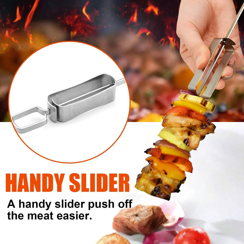 BBQ Skewers, Premium 304 Stainless Steel BBQ Skewers,15 Inch Heavy Duty Metal Kabob Sticks for Grilling, Reusable & Dishwasher Safe (Single fork10) by GreenHaven Gardens