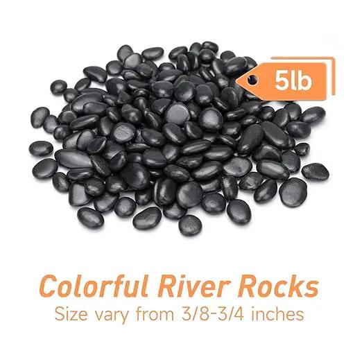 5 lbs Black Pebbles for Indoor Plants, Succulent, Bamboo, Vase, 3/8" Plant Rocks for Pots Indoor, Small River Rocks Decorative Pea Gravel, Highly Polished by GreenHaven Gardens