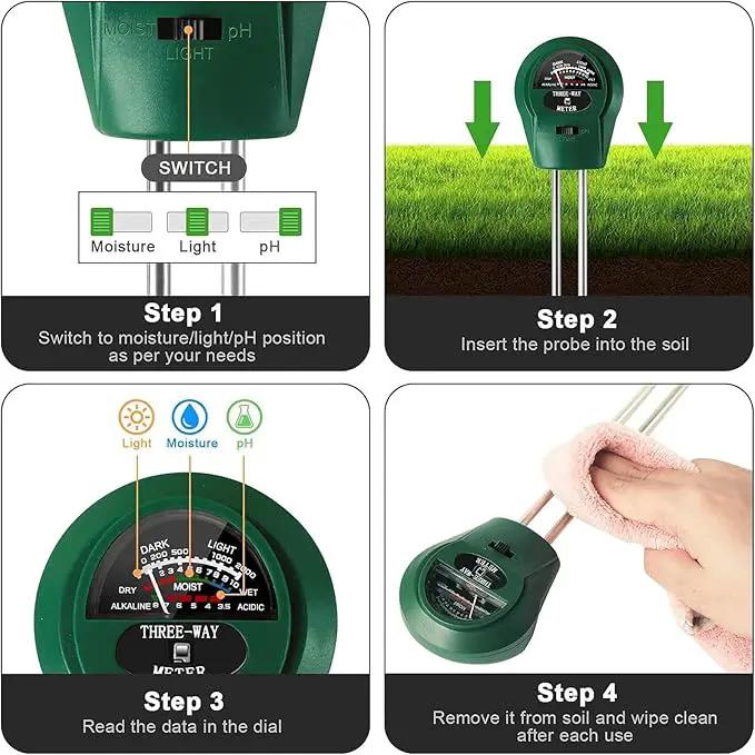 3-in-1 Soil pH Meter - Moisture, Light, and pH Tester for Garden, Lawn, Farm, Indoor & Outdoor Plant Care, Green by GreenHaven Gardens