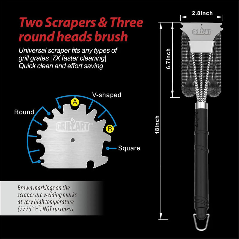 GRILLART Grill Brush and Scraper,18 Inch BBQ Grill Cleaning Brush Kit, Safe Wire Scrubber, Universal Fit BBQ Cleaner Accessories for All Grates by GreenHaven Gardens