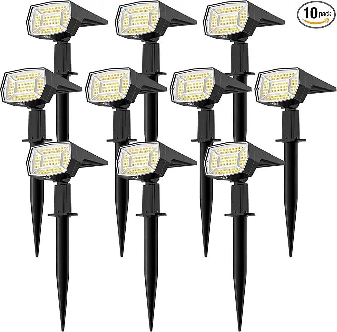 Fabrito 72 LEDs Solar Spot Lights Outdoor Waterproof, 3 Modes Landscape Spotlights, Dusk to Dawn Solar Powered Flood Wall Lights for Outside, Solar Garden Lights for Yard Porch 10 Pack (Warm White) by GreenHaven Gardens