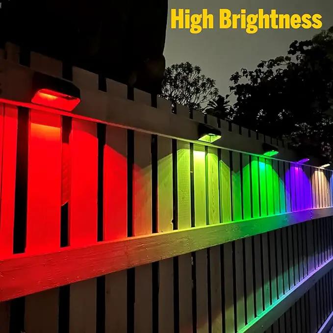 Brighter Solar Fence Lights 4 Pack, RGB 8 Colors, Dusk to Dawn Deck Light, Fence Solar Lights Outdoor IP65 Waterproof, Solar Outdoor Lights for Backyard/Railing/Wall/Step/Patio by GreenHaven Gardens