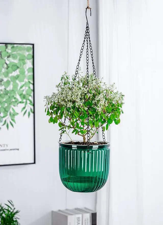 6.5 Inch 2 Pcs Self Watering Hanging Planter Indoor Plant Pots Drainage Holes, Outdoor Hanging Planters Flower Pot Basket, Visible Water Level, Plant Hanger Home Decor, Gardening by GreenHaven Gardens