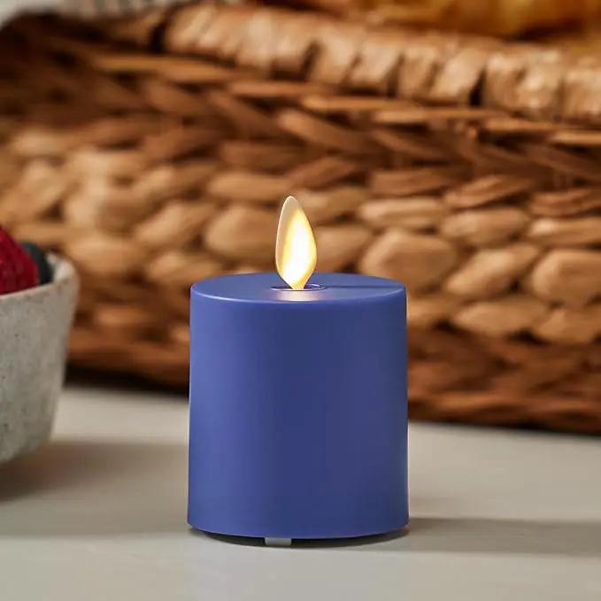 Luminara Outdoor Votive Flameless LED Candle, Vivid Ultramarine 2" x 3.2", Moving Flame Battery Operated Timer Remote Ready IPX4 Matte Plastic Finish by GreenHaven Gardens