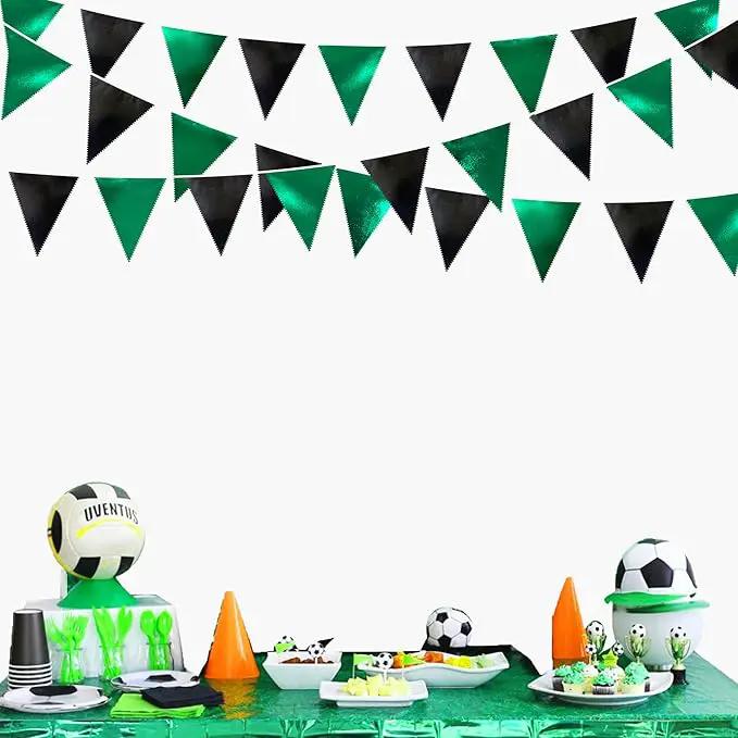 Black Green Party Decorations Metallic Fabric Triangle Pennant Banner Flag Bunting Garland for Video Game Soccer Birthday Graduations Wedding Bachelorette Halloween Outdoor Holiday Party Supplies by GreenHaven Gardens