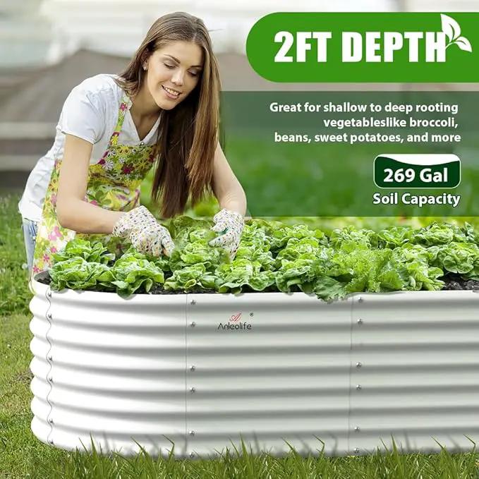 A ANLEOLIFE 6X3X2 ft Galvanized Raised Garden Beds Outdoor, Oval Large Metal Deep Root Planter Box for Planting Vegetables Flowers Herb, Anti-Rust & Easy-Setup, Antique White by GreenHaven Gardens