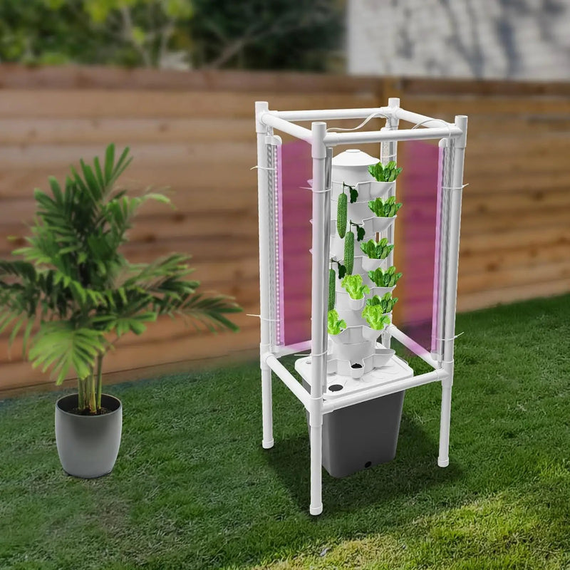 Hydroponic Growing Tower System Kit, 30-Plant Vertical Hydroponics Garden Tower with LED Grow Light, for Outdoor Indoor Herbs Fruits Vegetables Smart Garden Planter Kit by GreenHaven Gardens