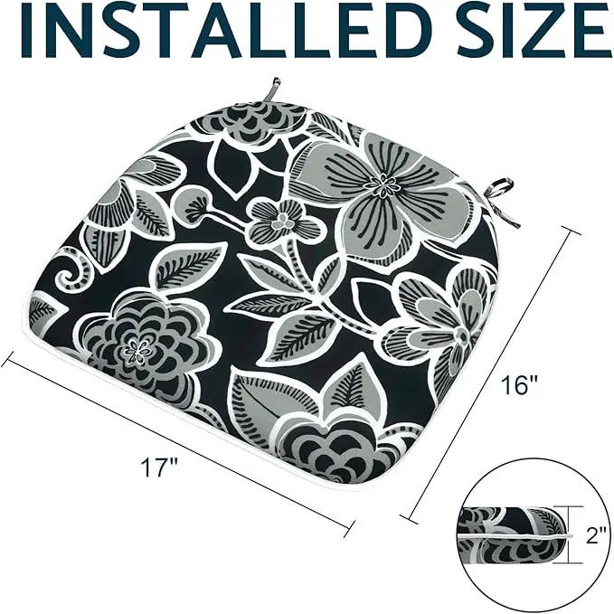 Indoor/Outdoor Chair Cushions 16x17 Inch, Patio Chair Cushions with Ties, All Weather Seat Cushions for Patio Furniture Home Garden Chair Use, Set of 4,Flower Black by GreenHaven Gardens
