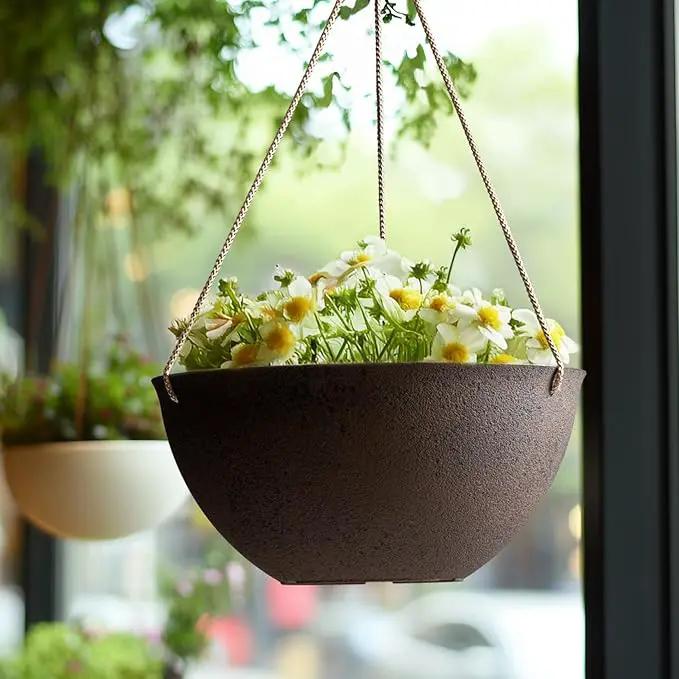 LA JOLIE MUSE Large Hanging Planters - 13 Inch Flower Pots Outdoor Indoor, Hanging Garden Planters Set of 2, New Iron Color by GreenHaven Gardens