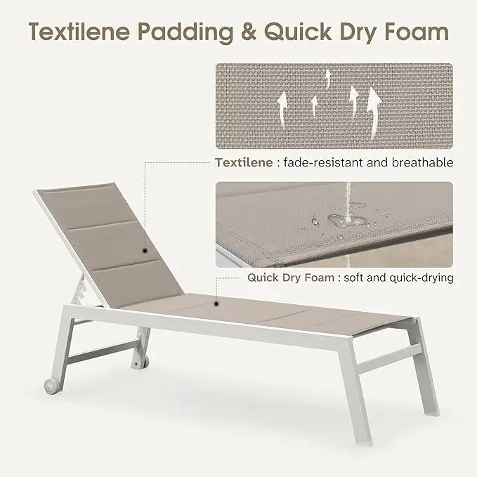 PURPLE LEAF Outdoor Chaise Lounge Adjustable Sunbathing Recliner with Side Table Khaki 2 Sets by GreenHaven Gardens