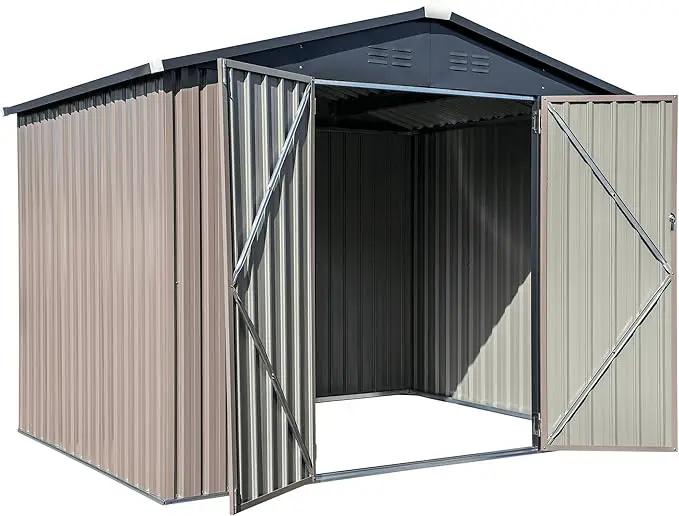 Metal Outdoor Galvanized Steel Storage Shed with Lockable Doors for Backyard or Patio Storage of Bikes, Grills, Supplies, Tools, Toys, for Lawn, Garden, and Camping, Tan (8x6) by GreenHaven Gardens