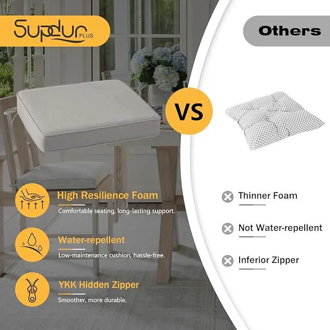 Outdoor Sunbrella Square Corner Seat Cushion, 19"x19"x3", Set of 4, Non Slip Outdoor Seat Cushion Pads with Removable Cover for Patio Furniture, Garden Yard Lawn, Specrtum Pebble by GreenHaven Gardens