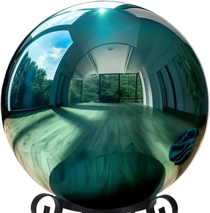 10 Inch Stainless Steel Gazing Globe,v2croft Hollow Ball Mirrored Surface Polished Shiny Sphere,Garden Stainless Steel Gazing Ball for Outdoor Lawn Pond Yard Ornament(Light Blue) by GreenHaven Gardens