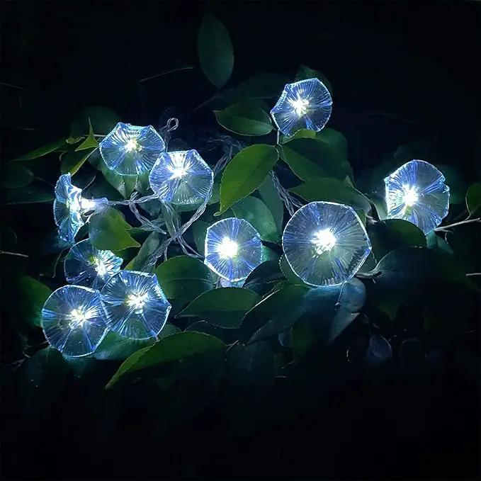 Solar Flowers Outdoor Waterproof - Petunia Blue Morning Glory Flowers&Solar Moth Orchid String Lights 12.5ft 10 LED Phalaenopsis Flower Solar Fairy Lights by GreenHaven Gardens