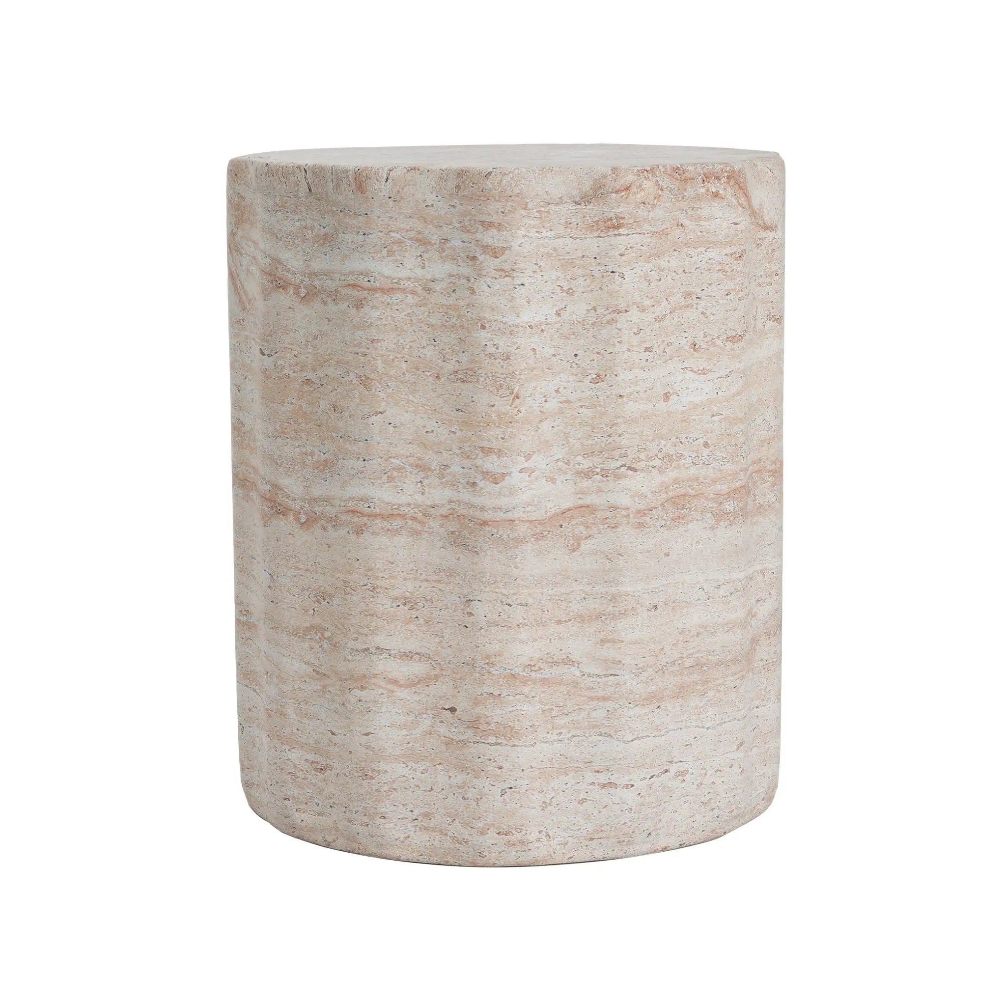 Elegant Indoor/Outdoor Lightweight Concrete Side Table With Travertine - Beige by HouseOfZazla