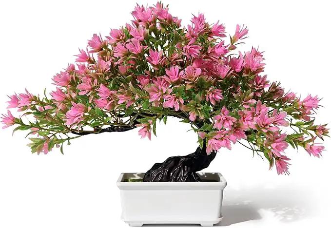 Fake Plants Plastic Artificial Bonsai Tree, Pink Room Decor Bonsai Tree for Home Bedroom Farmhouse Office Desk Decor, Tall 9.5" by GreenHaven Gardens