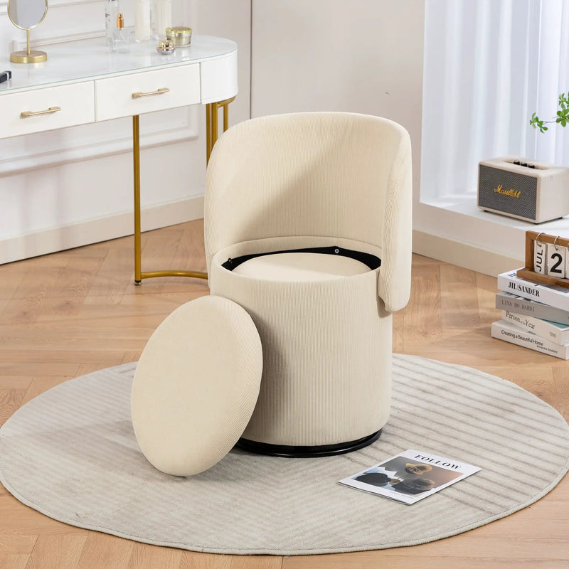 Barrel Chair, Built In Storage, 360° Swivel - Beige by HouseOfZazla