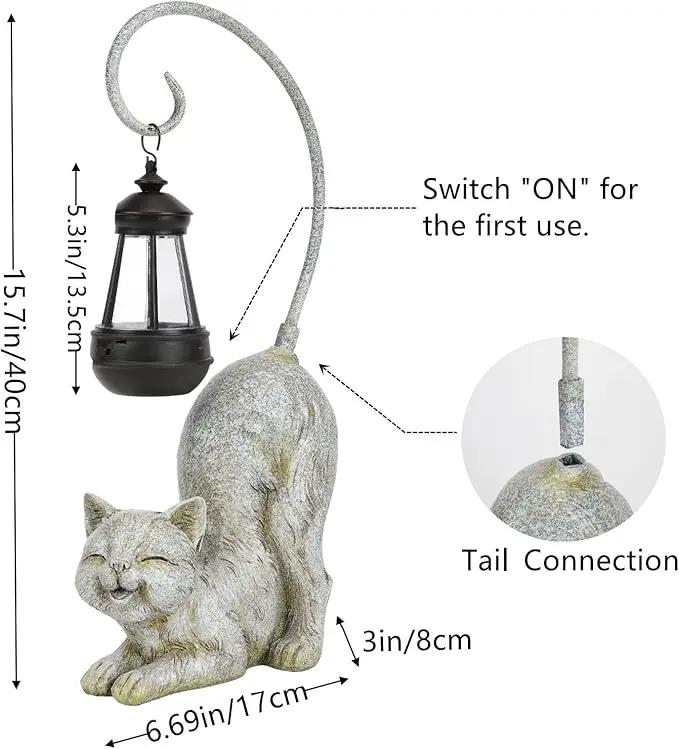 Laughing Cat Figurine with Solar-Powered LED Light, 15.7 Inches Tall Marble, Perfect for Gift Garden Decor or Housewarming for Cat Lovers. by GreenHaven Gardens