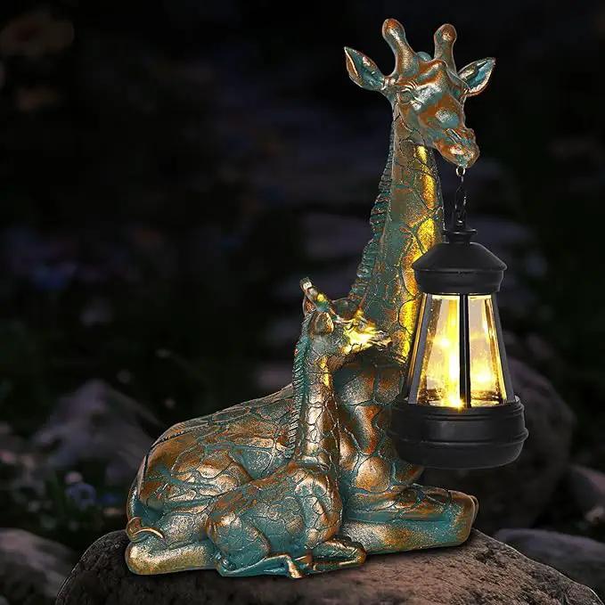 Solar Garden Decor - Mother Baby Giraffe Statue with Solar Lantern 9.7" Resin Giraffe Figurine Outdoor Patio Yard Porch Decor Gifts for Mom Grandma Women Gardeners by GreenHaven Gardens