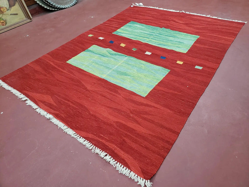Red Turkish Kilim Rug, 5x7 - 6x8 Rugs, Red and Green Kilim Carpet, Kilim Area Rugs, Flatweave No Pile Rug, New Turkish Rug, Handmade Kilim by Jewel Rugs