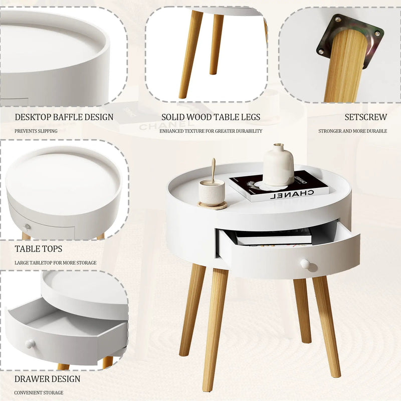 Nightstand With Storage Drawer, Bedside Table For Bedroom - White