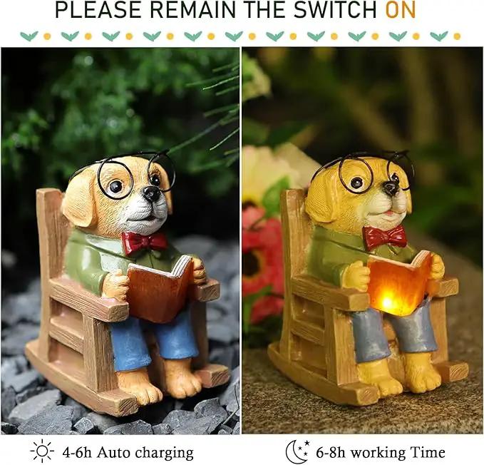 Solar Garden Decor Statues Dog Figurines Mini Fairy Garden Accessories Outdoor Lights,Garden Art Patio Porch Balcony Yard Home Lawn Ornaments,Christmas Birthdays Gifts for Mom Grandma by GreenHaven Gardens