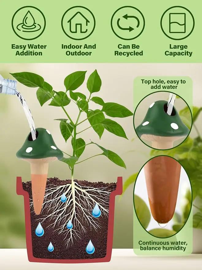 Kalolary 4Pcs Plant Watering Globes, Self Watering Spikes Terracotta Drip Water Stakes Irrigation Watering Bulbs for Pot, Indoor, Outdoor, Vacation (Mushroom) by GreenHaven Gardens