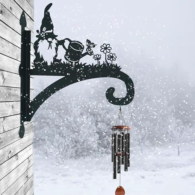 Hanging Plant Bracket Heavy Duty Iron Ornamental Gnome Silhouette Hanging Plant Hangers Outdoor 12 inch Hanging Basket Bracket Hook Wall Mounted for Flower Pot, Lantern, Bird Feeder, Wind Chimes by GreenHaven Gardens
