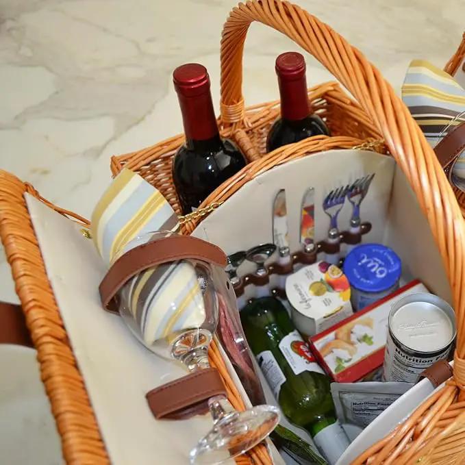 Picnic at Ascot Vineyard Willow Picnic Basket with service for 2 - Santa Cruz by GreenHaven Gardens