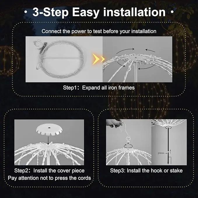 Christmas Ball Sphere 16IN 128LED Hanging Tree Light and Pathway Lights - Foldable Metal Frame, White, RGB by GreenHaven Gardens