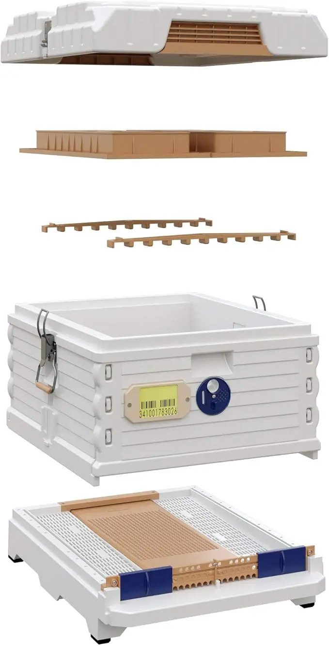 Ergo Insulated 10 Frame Bee Hive Set [NO Frames Included] (Single Hive, White Body Blue Entrance) by GreenHaven Gardens