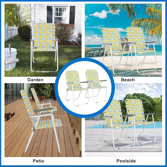 VINGLI Patio Lawn Webbed Folding Chairs Set of 4, Outdoor Beach Chair Portable Dining Chair for Outdoor Yard, Garden (Yellow, Classic) by GreenHaven Gardens