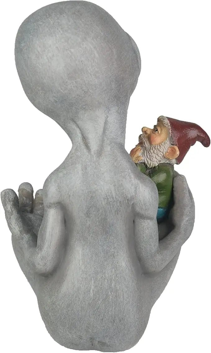 Andre' & Fritz Friendship Stories Alien and Gnome Garden Statue | Poly-Resin 6.5" h x 4" w x 3.5" d Outdoor Décor (Stories - Garden Statue) by GreenHaven Gardens