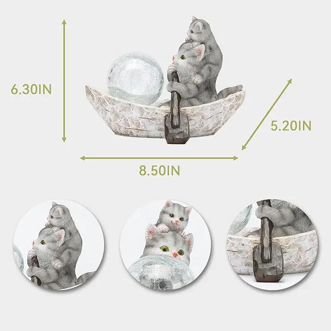 Garden Statue of Cat,Garden Decor Cat Figurine,Cats Outdoor Statue,Solar Decor for Patio,Balcony,Yard,Lawn Ornament by GreenHaven Gardens