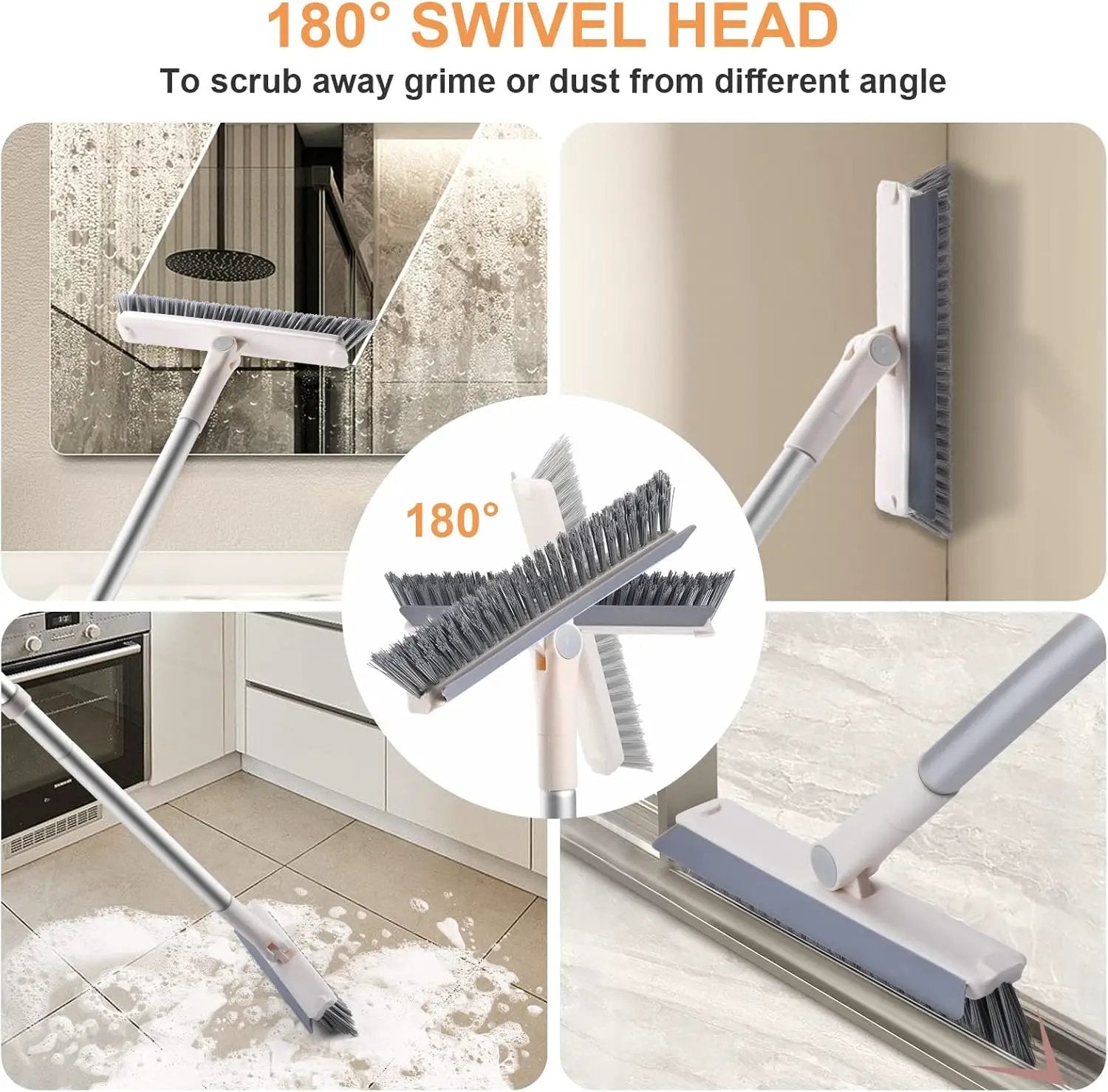 Grout Brush with Long Handle, 2 in 1 V-Shaped Floor Scrub Brush for Cleaning, Bathroom, Garage, Wall, Patio, and Tile, Stiff Bristle Brush with 54'' Telescopic Handle by GreenHaven Gardens