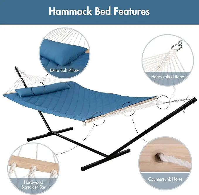ANOW Double Hammock with Stand Included, Rope Hammock with Detachable Pillow and Pad for Outdoors Indoors, 450 LBS Weight Capacity, Blue by GreenHaven Gardens