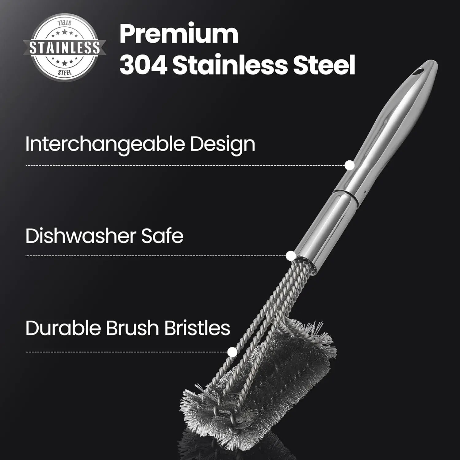 Stainless Steel Grill Brush Cleaning Kit, Grilling Accessories, Interchangeable BBQ Brush & Griddle Scraper with Fire-Resistant Cleaning Sponge, Dishwasher Safe Grill Cleaner, BBQ Accessories by GreenHaven Gardens