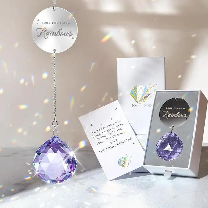 Memorial Gifts for Loss of Loved One, Unique Sympathy Idea, Purple Crystal Ball Grief Suncatcher, Rainbow Bereavement Box for Mom Dad Husband Son Daughter by GreenHaven Gardens