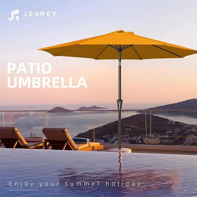 JEAREY 10FT Outdoor Patio Umbrella Outdoor Table Umbrella with Push Button Tilt and Crank, Market Umbrella 8 Sturdy Ribs UV Protection Waterproof for Pool, Garden (Light Orange) by GreenHaven Gardens