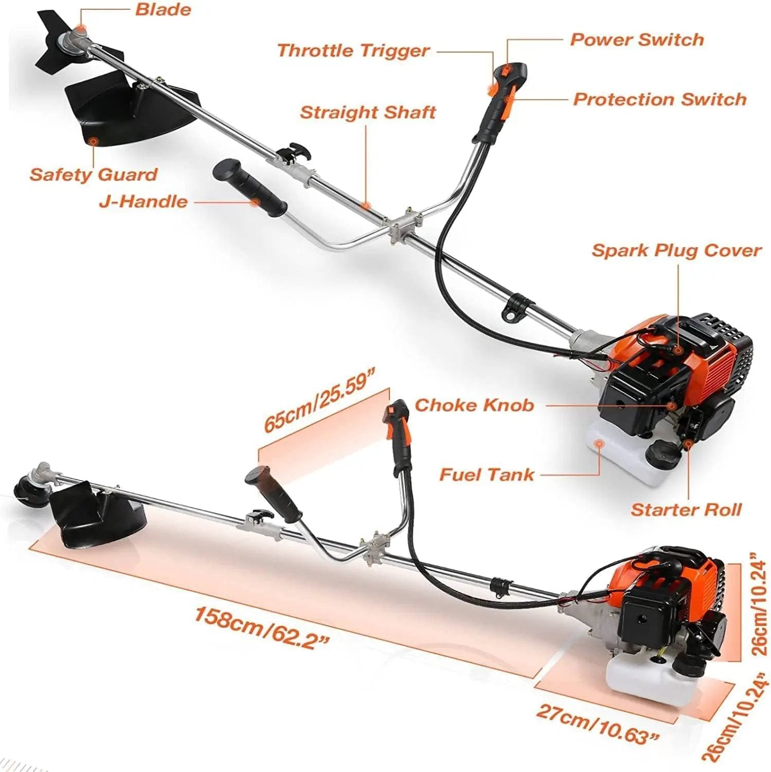 Homdox 58cc 2-Cycle Gas Weed Eater, 4 in 1 Gas Brush Cutter, String Trimmer and Weed Wacker Trimmer for Lawn and Garden Care Trimming, Orange. by GreenHaven Gardens