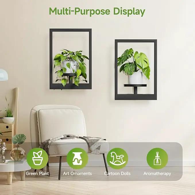 Picture Frame Wall Plant Holder, Metal Window Plant Shelves Plant Holder for Indoor Plants, Hanging Wall Planters Wall-Mounted Plant for Home, Office, and Garden (Black, 2PCS) by GreenHaven Gardens